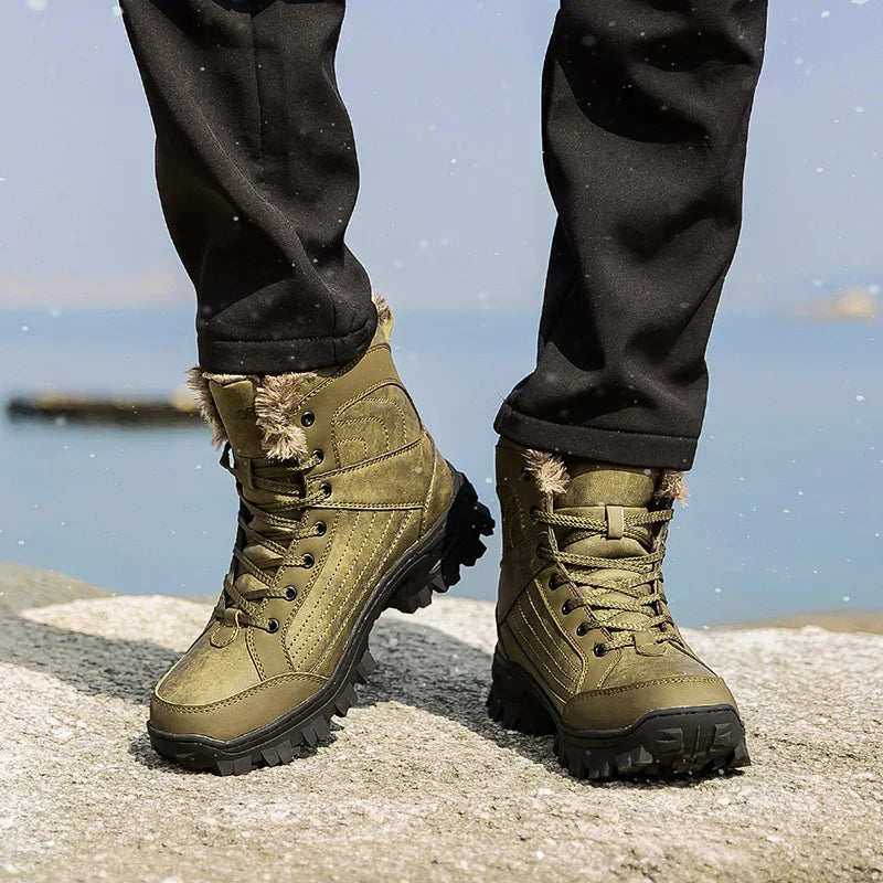 Men's waterproof fur-lined snow boots — detail view