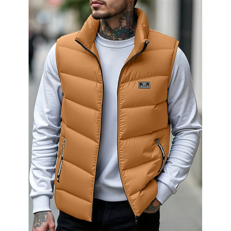 Men's quilted zip puffer vest in yellow — additional view