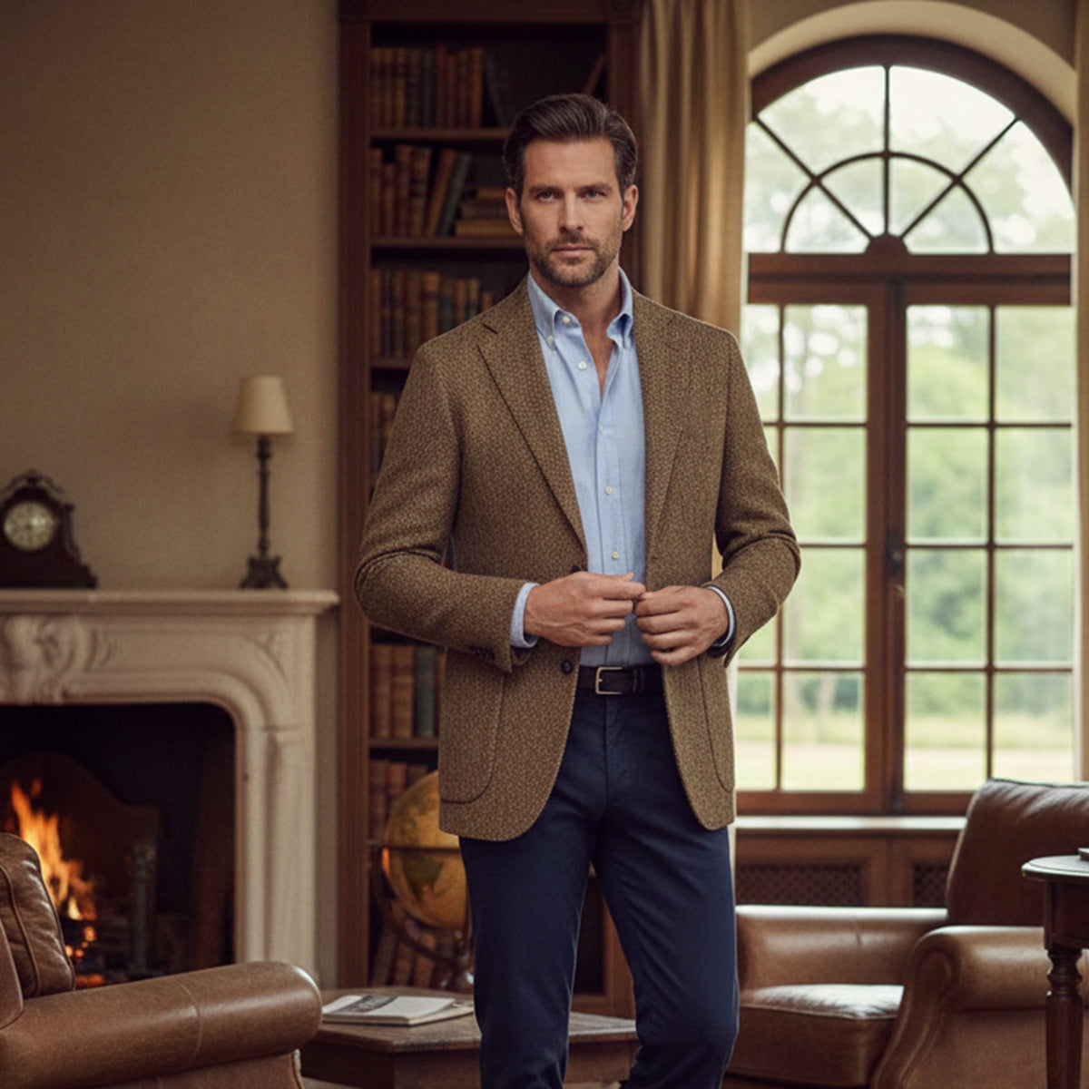 Men's single-breasted herringbone blazer — additional view