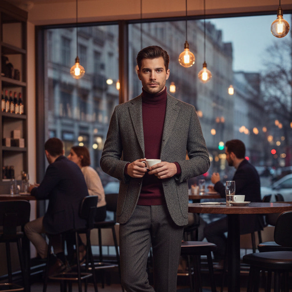 Men's single-breasted herringbone blazer — additional view