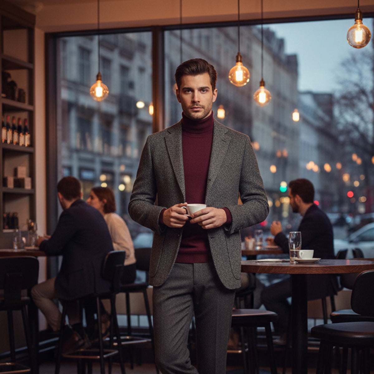 Men's single-breasted herringbone blazer — additional view