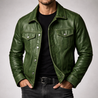 Men's button-up heritage leather jacket — additional view