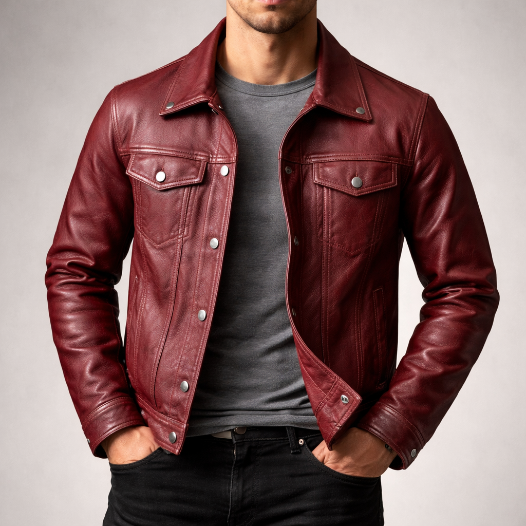 Men's button-up heritage leather jacket — additional view