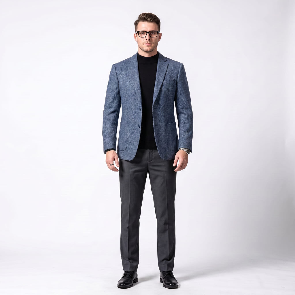Men's herringbone notch lapel blazer in blue