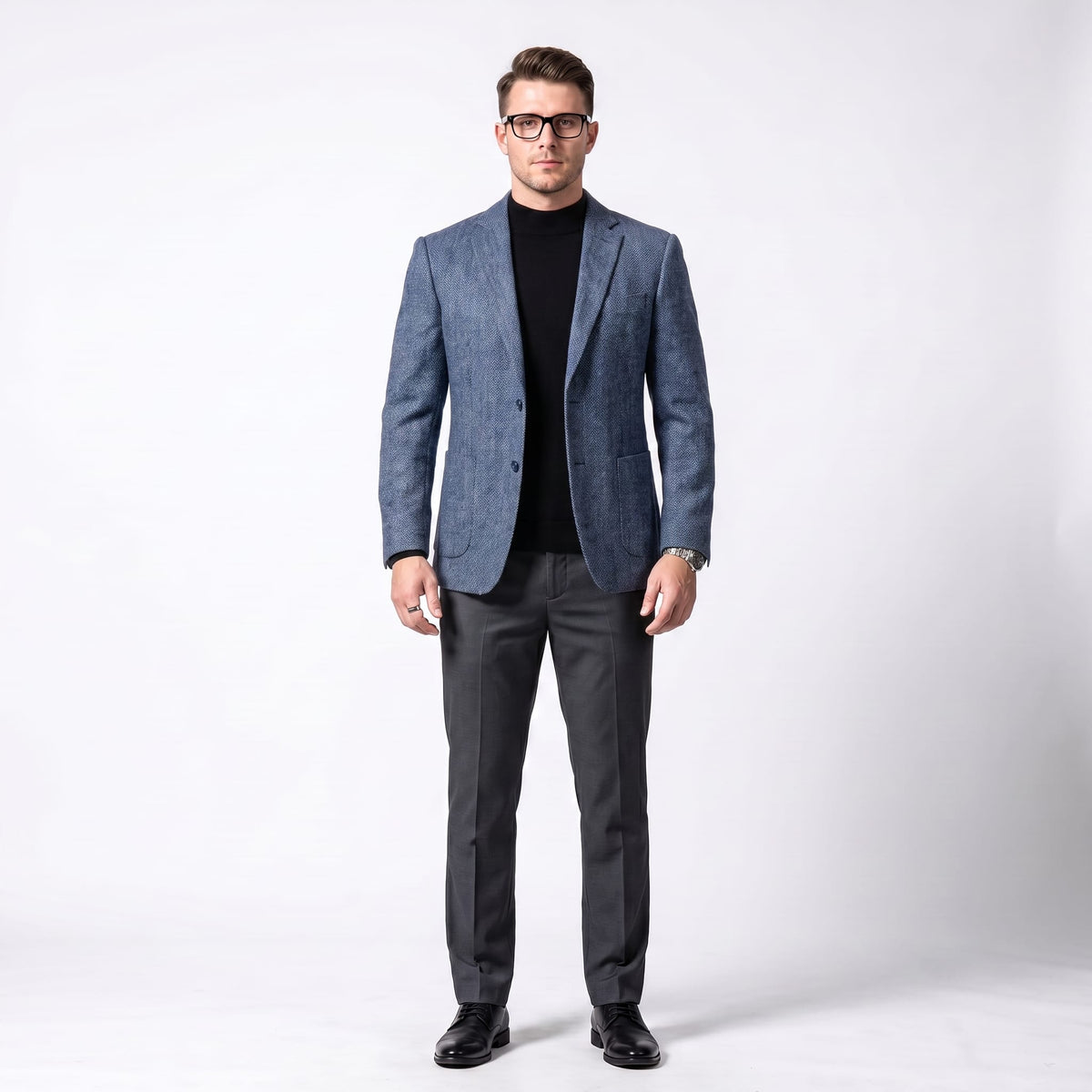 Men's herringbone notch lapel blazer in blue