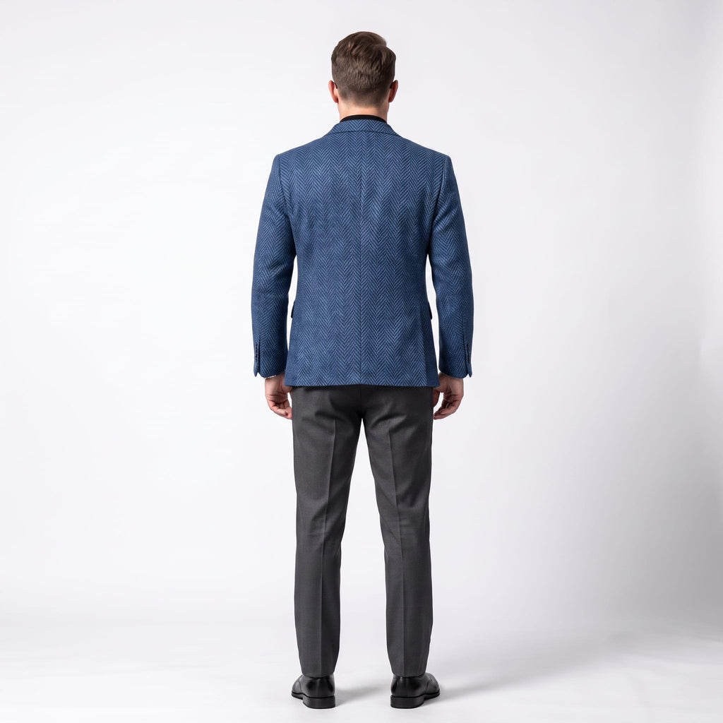 Men's herringbone notch lapel blazer — detail view