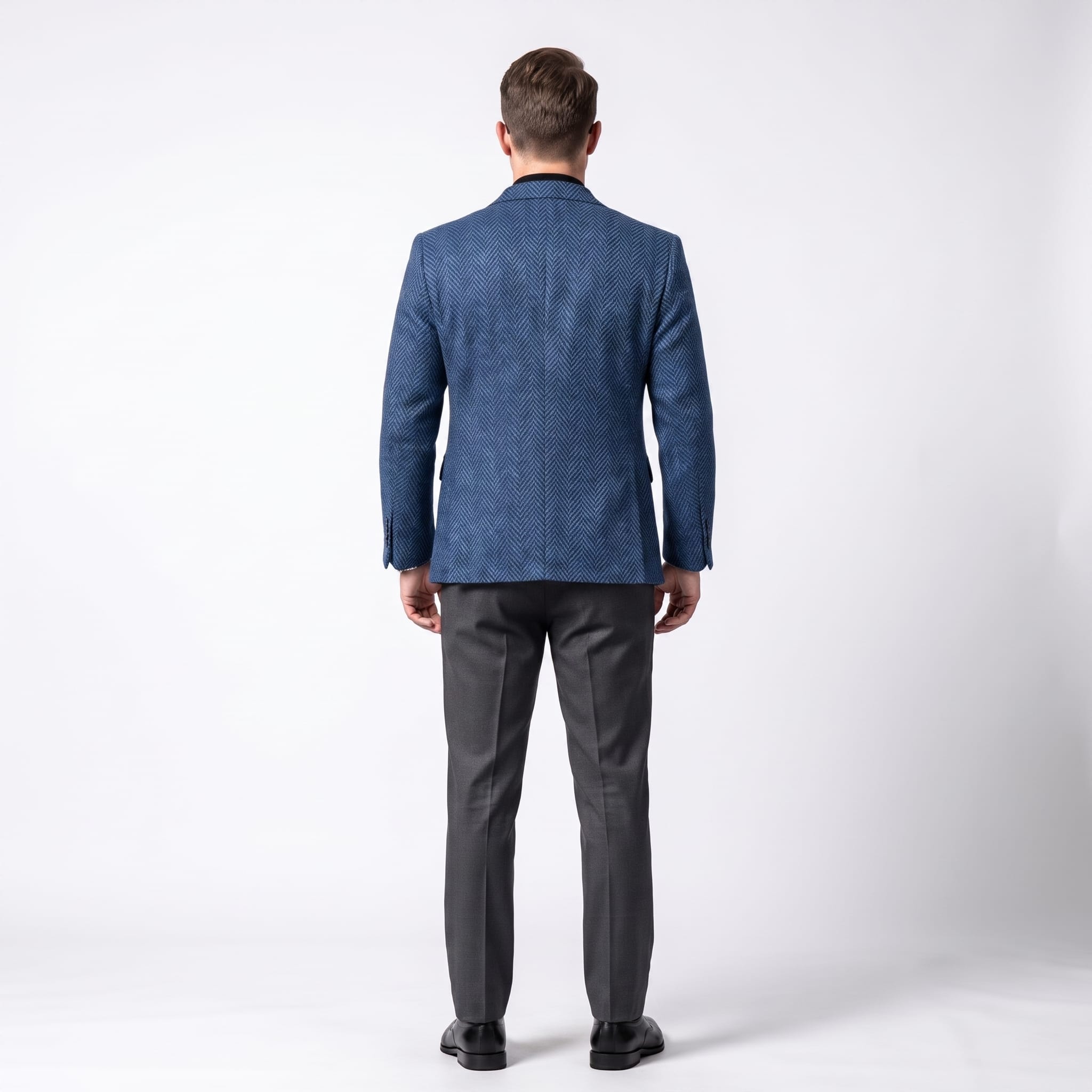 Men's herringbone notch lapel blazer — detail view