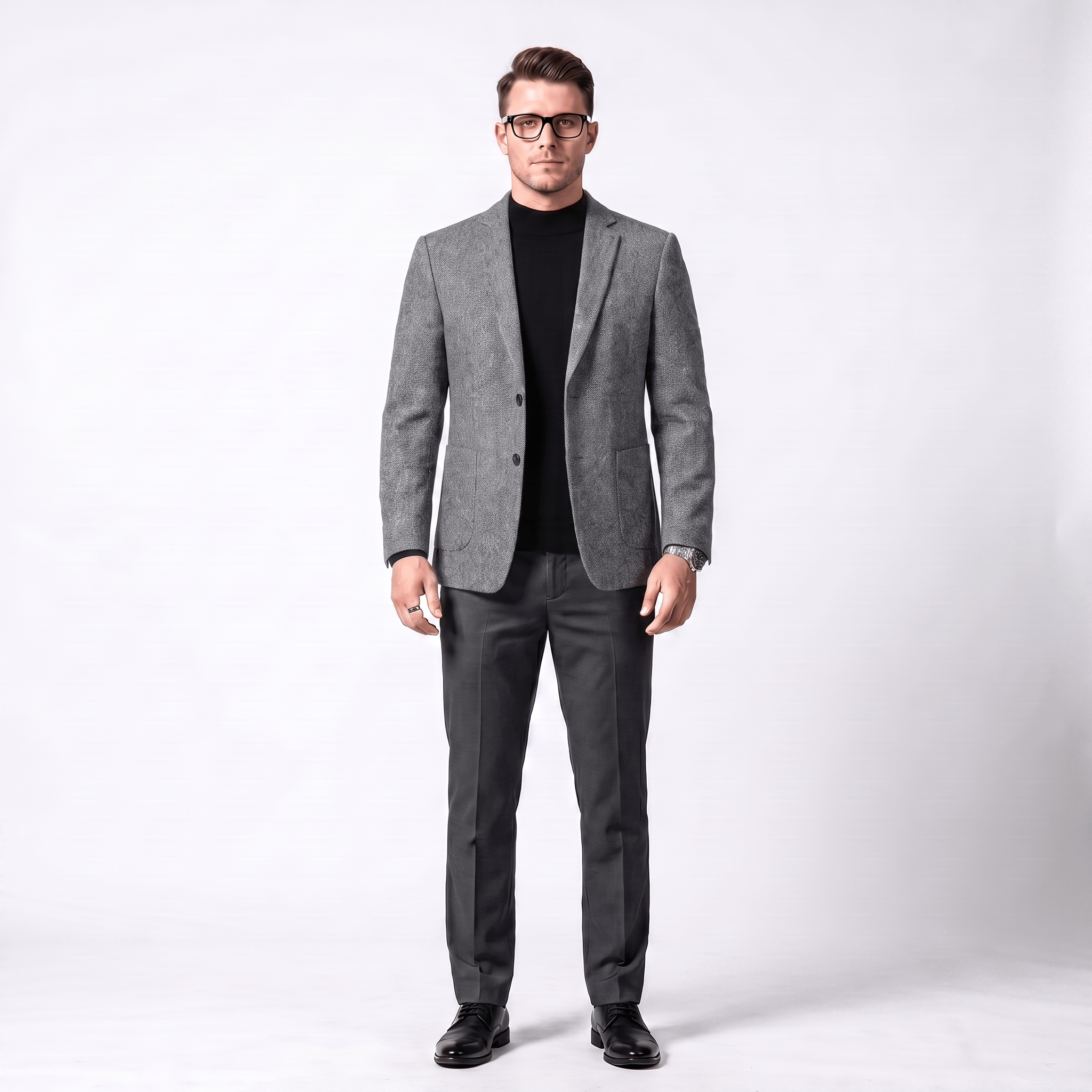 Men's herringbone notch lapel blazer in gray — additional view