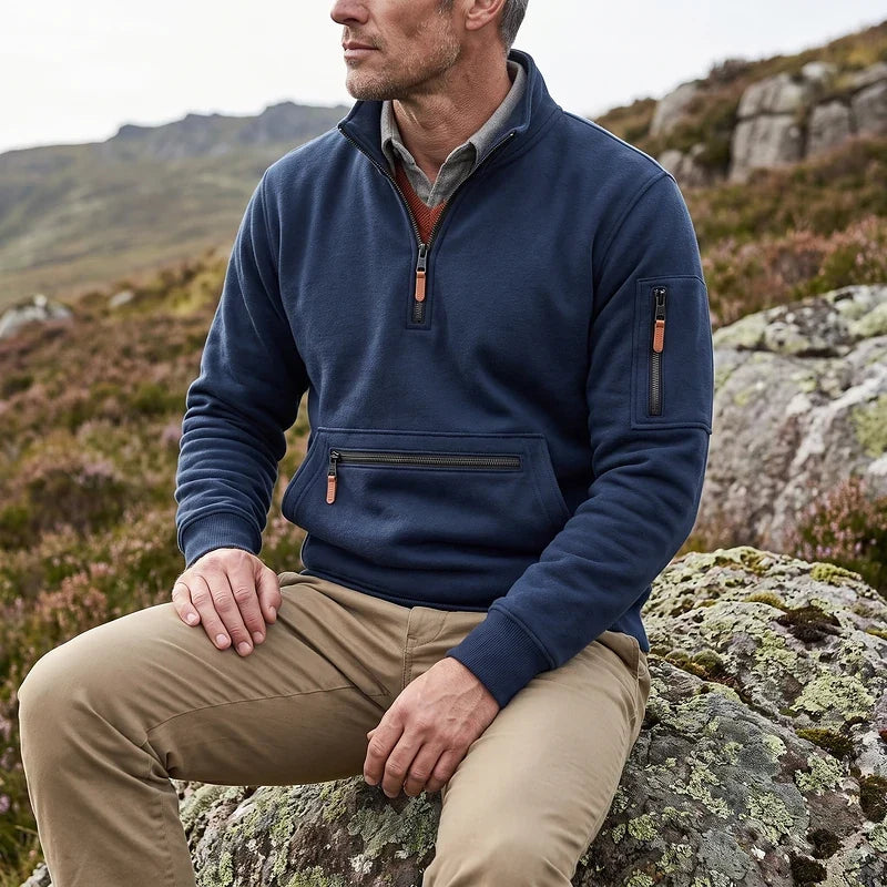 Men's quarter-zip fleece pullover in navy blue — additional view