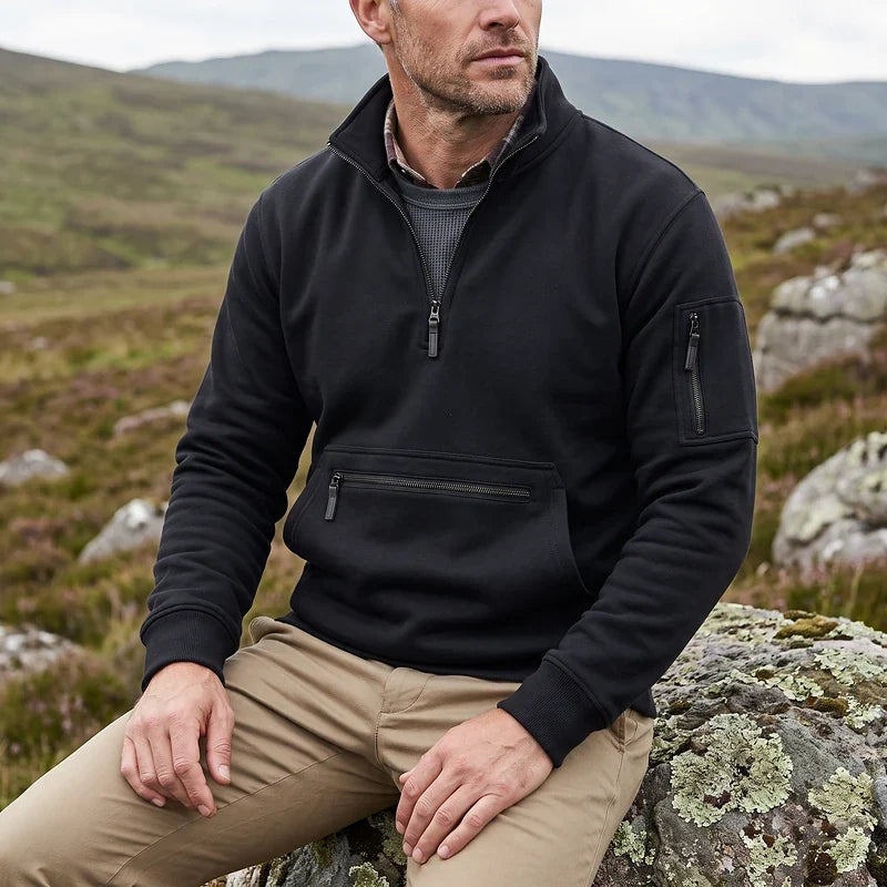 Men's quarter-zip fleece pullover in black — additional view