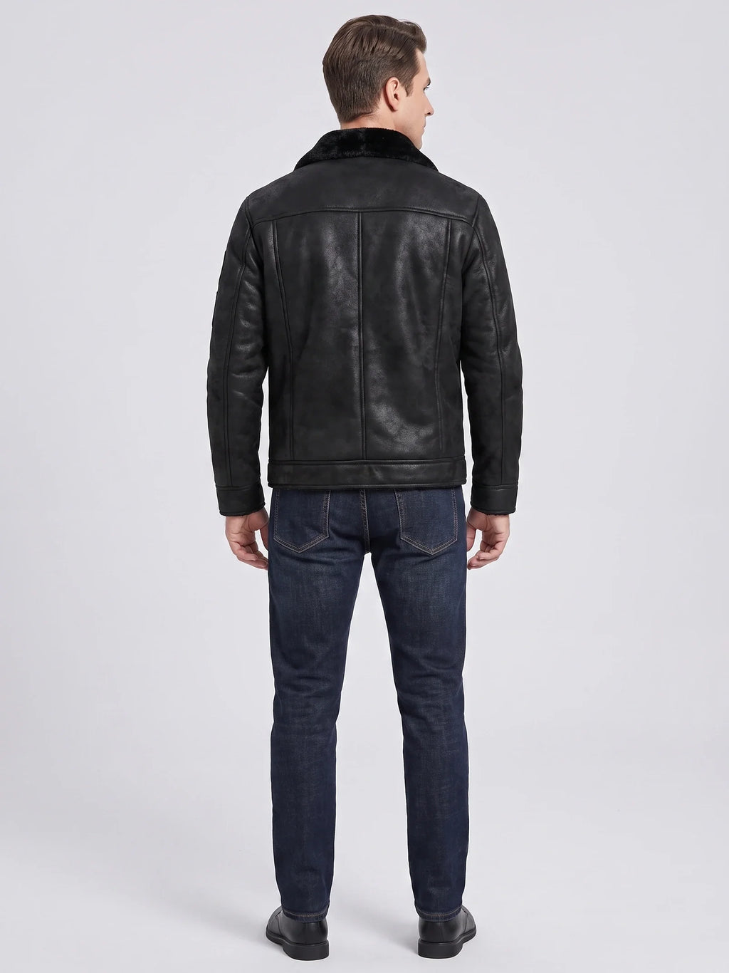 Men's slim-fit leather bomber jacket — additional view