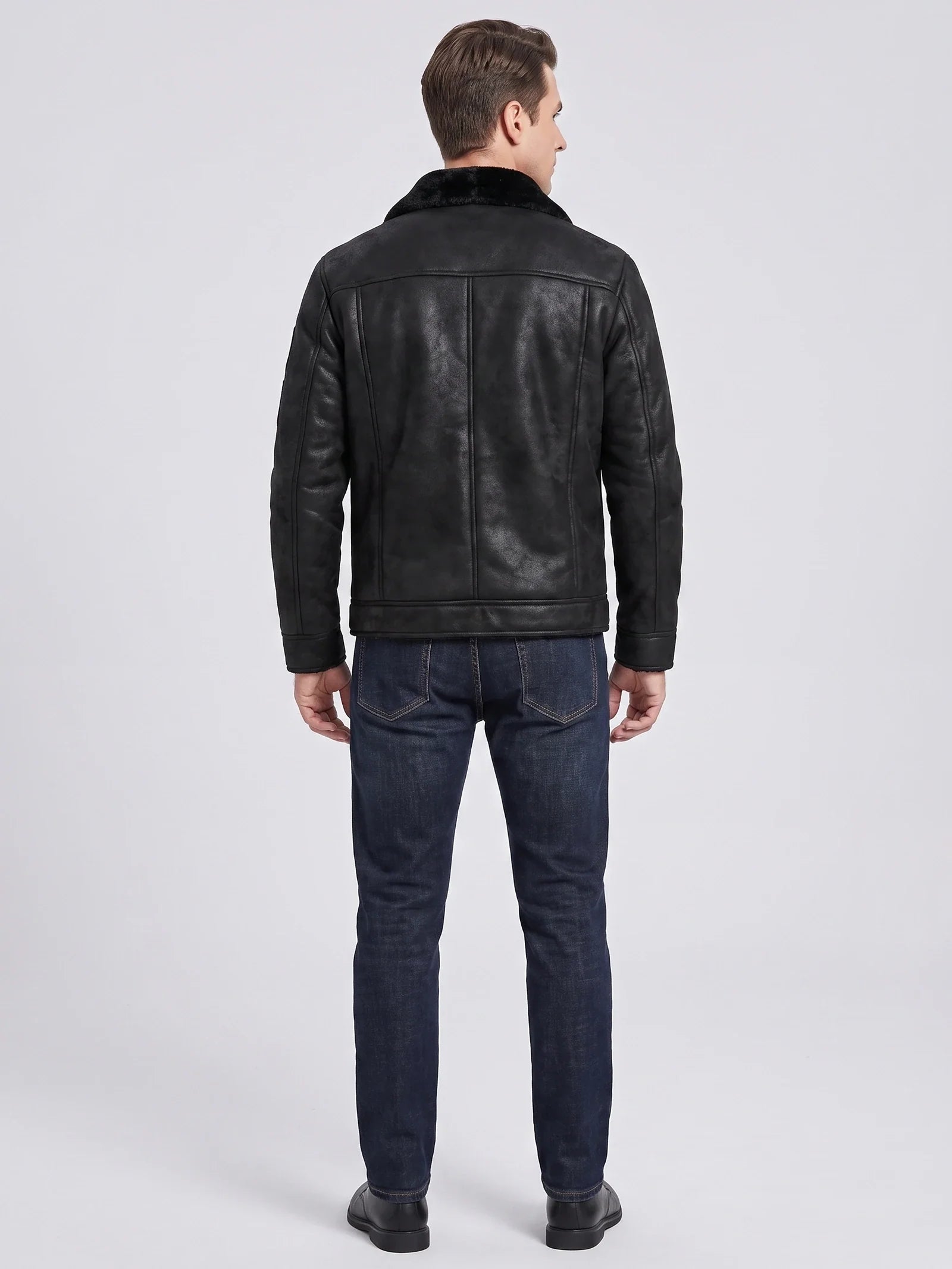 Men's slim-fit leather bomber jacket — additional view