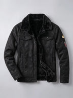 Men's slim-fit leather bomber jacket — additional view