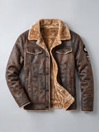 Men's slim-fit leather bomber jacket — alternate view