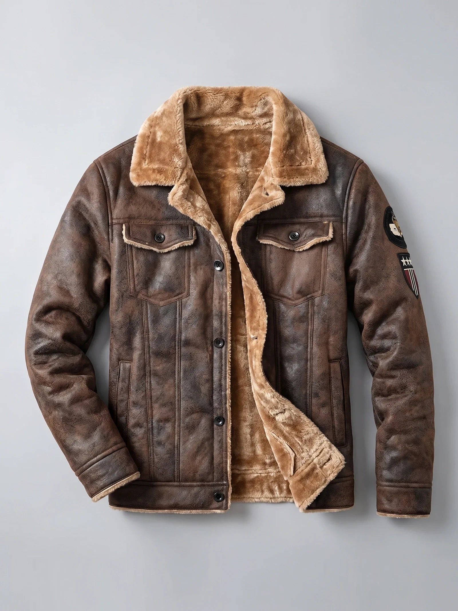 Men's slim-fit leather bomber jacket — alternate view