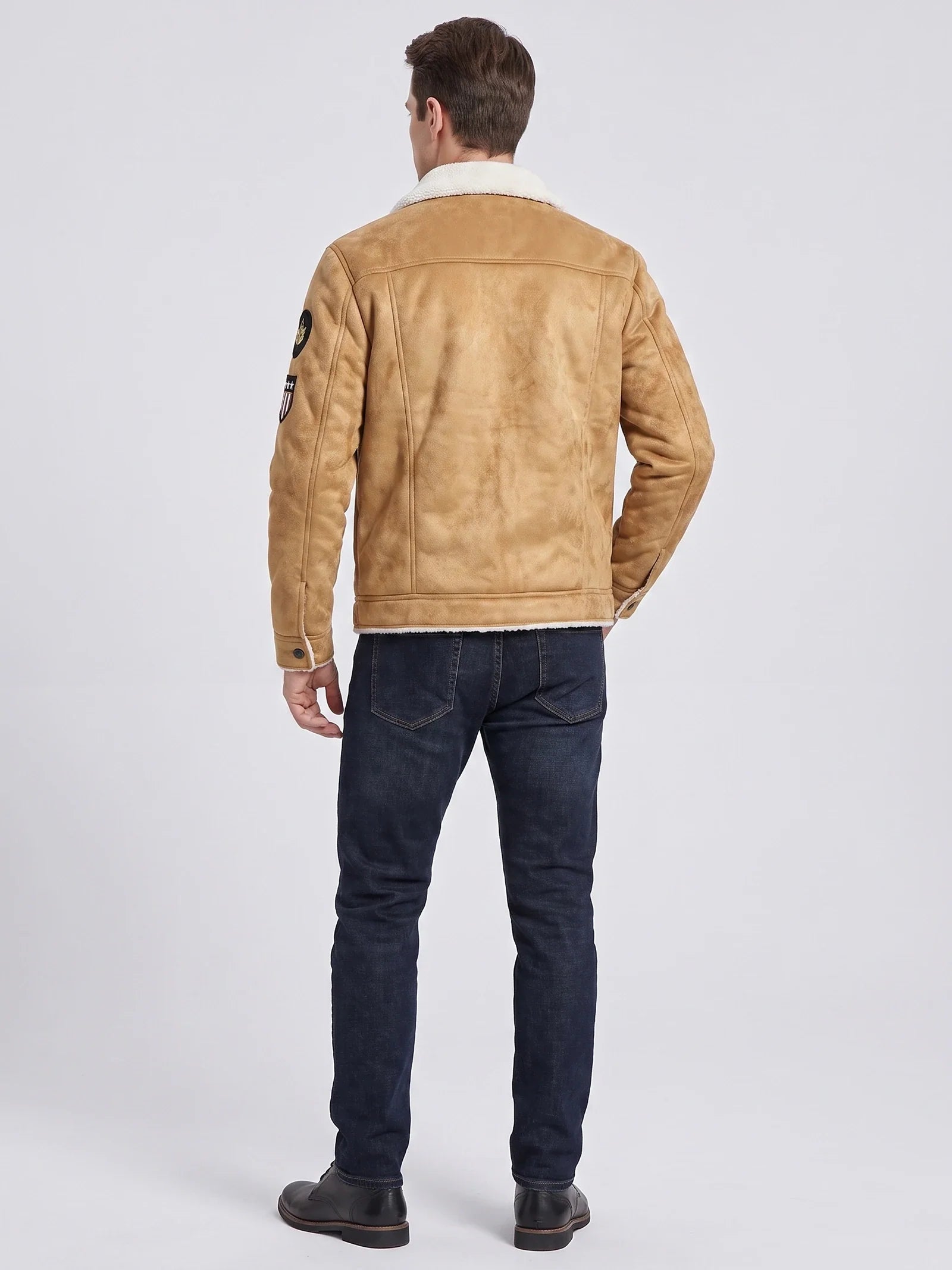 Men's slim-fit leather bomber jacket — additional view