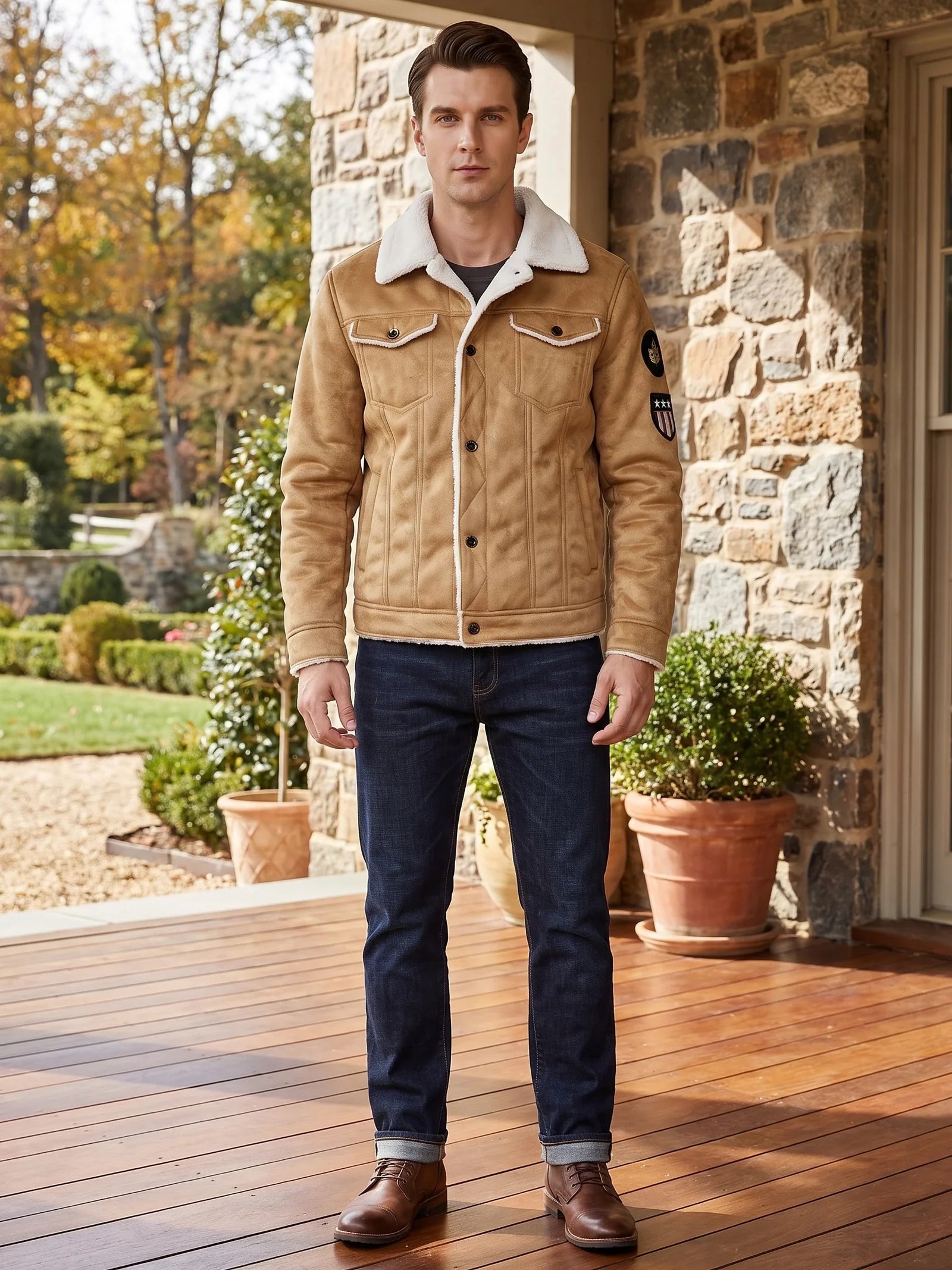 Men's slim-fit leather bomber jacket — additional view