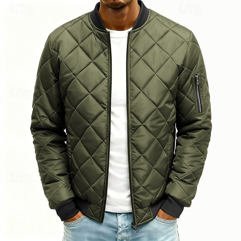 Men's quilted varsity bomber jacket in army green