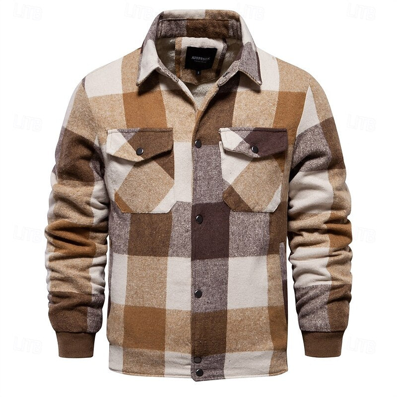 Men's rugged plaid flannel shirt jacket — alternate view