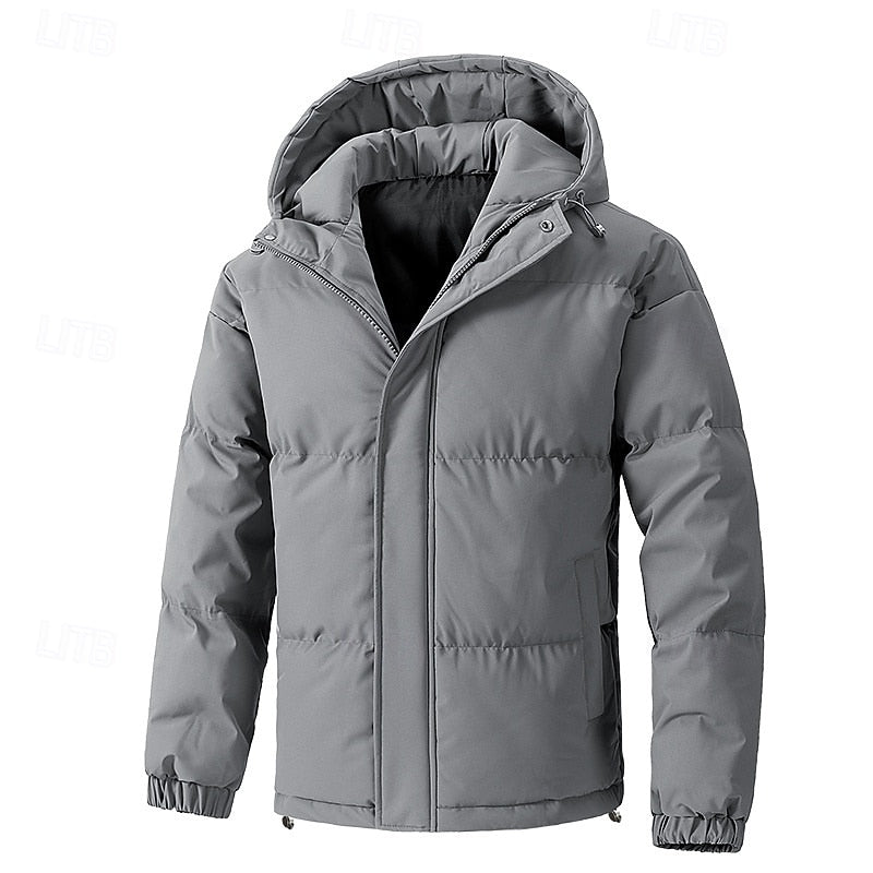 Men's thick insulated hooded puffer in gray — additional view
