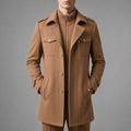 Men's tailored wool blend overcoat in camel tan