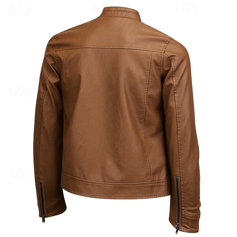 Men's classic cafe racer biker jacket in coffee — detail view