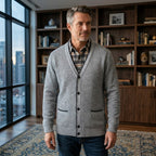 Men's plaid lined button up cardigan — additional view