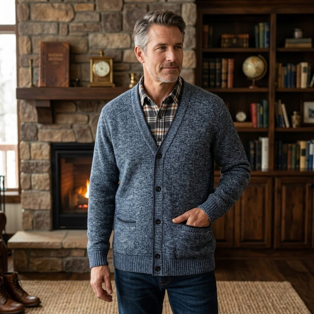 Men's plaid lined button up cardigan — alternate view