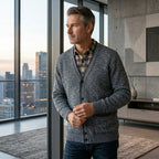 Men's plaid lined button up cardigan — additional view