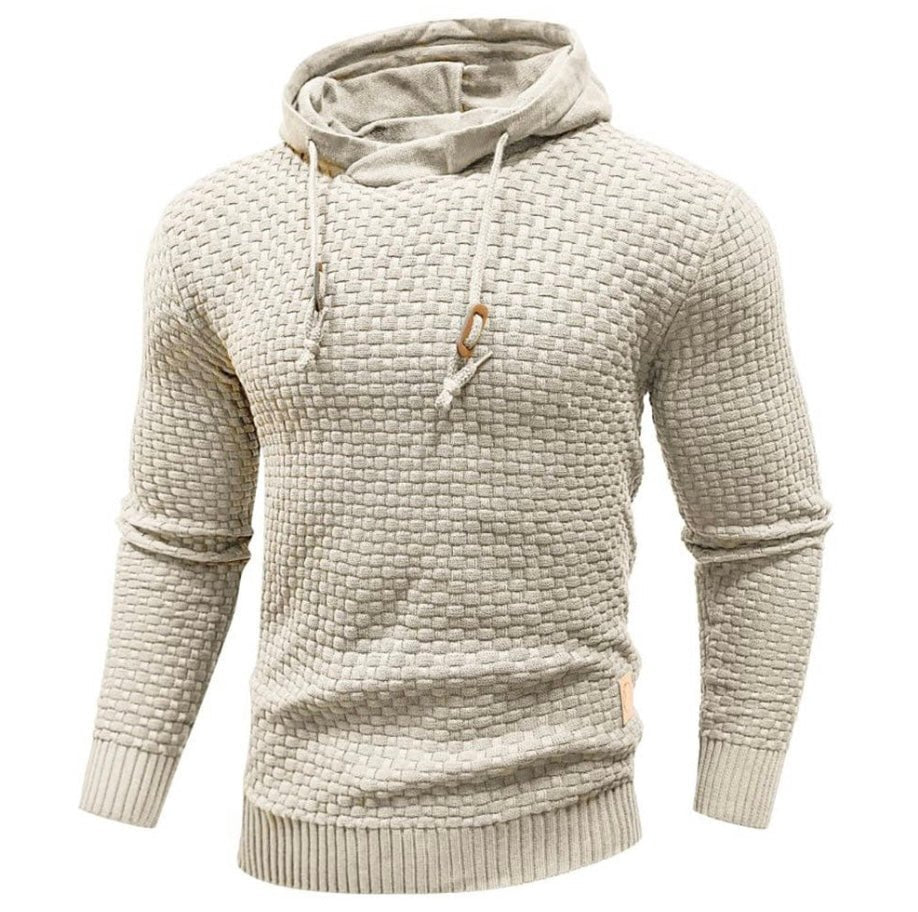 Men's slim-fit drawstring hoodie in khaki — detail view
