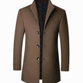 Men's stand-collar wool winter coat in brown