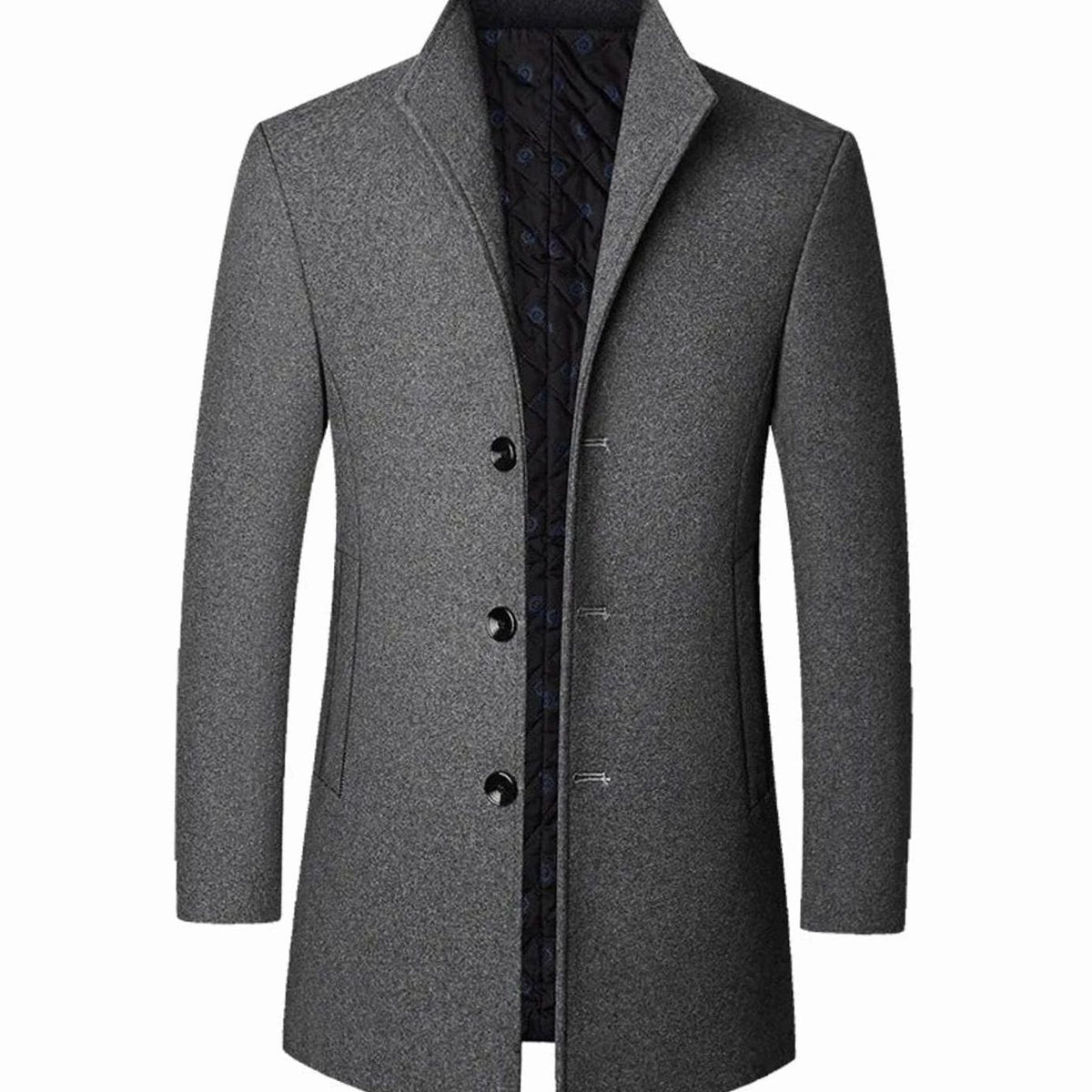 Men's stand-collar wool winter coat in grey — alternate view