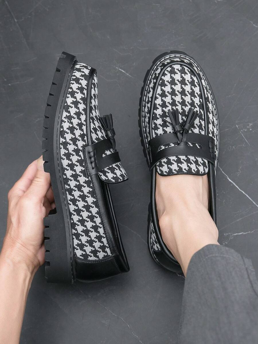 Men's houndstooth tassel loafers — additional view