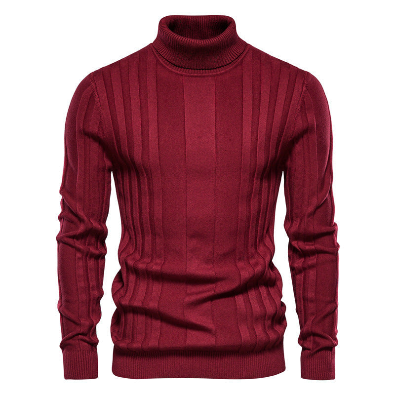 Men's ribbed turtleneck sweater in dark red — alternate view
