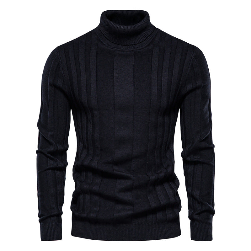 Men's ribbed turtleneck sweater in black — detail view