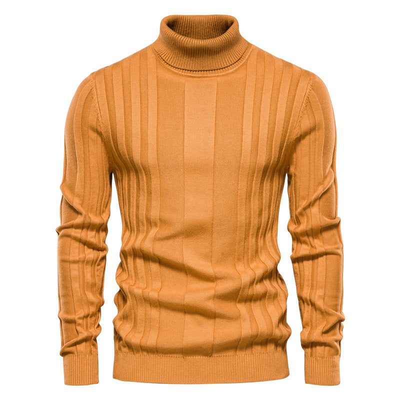 Men's ribbed turtleneck sweater in yellowish brown — additional view