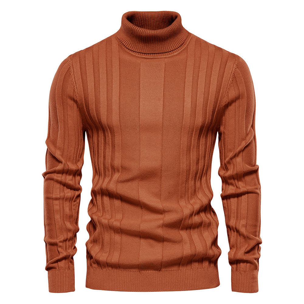 Men's ribbed turtleneck sweater in brown — additional view