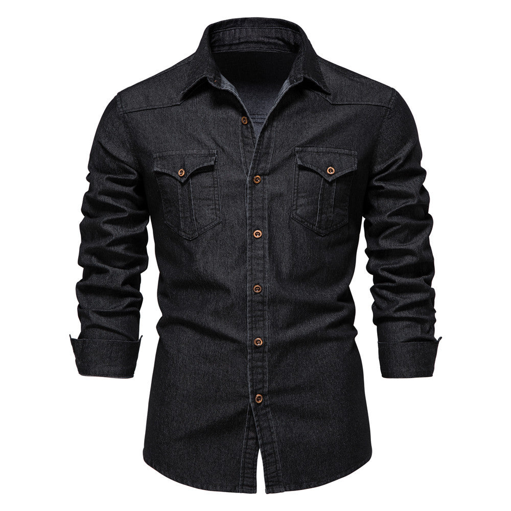 Men's button-up pocket shirt in black