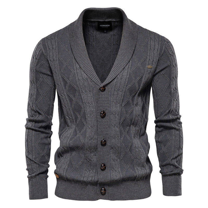 Men's shawl collar textured cardigan in dark gray