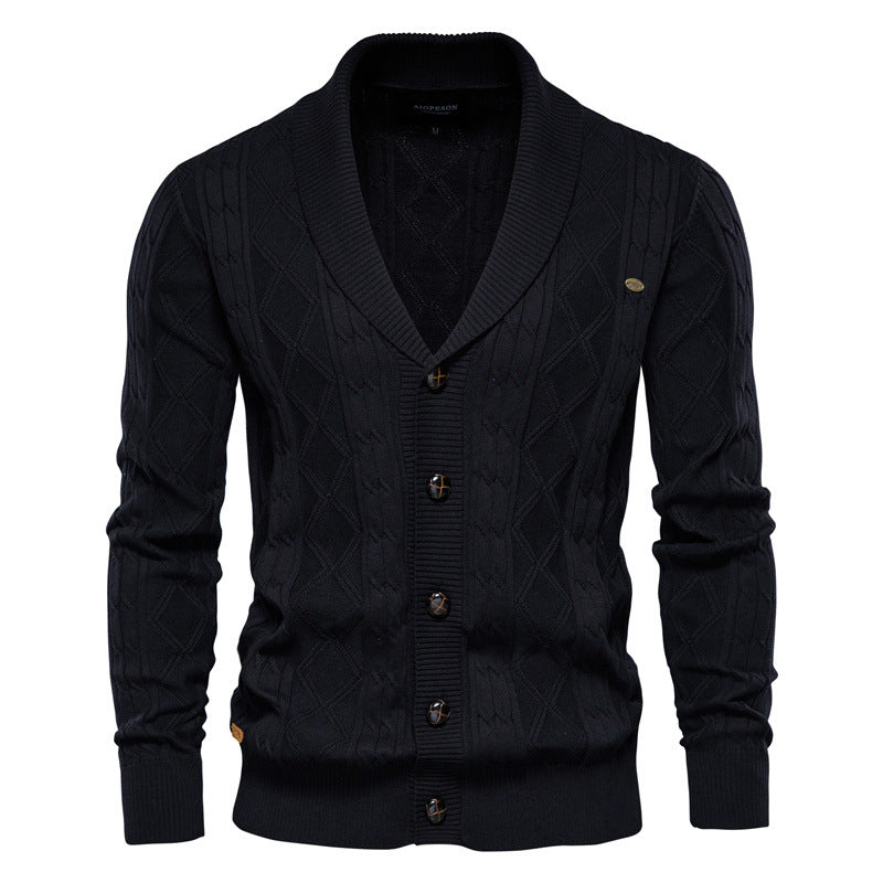 Men's shawl collar textured cardigan in black — additional view