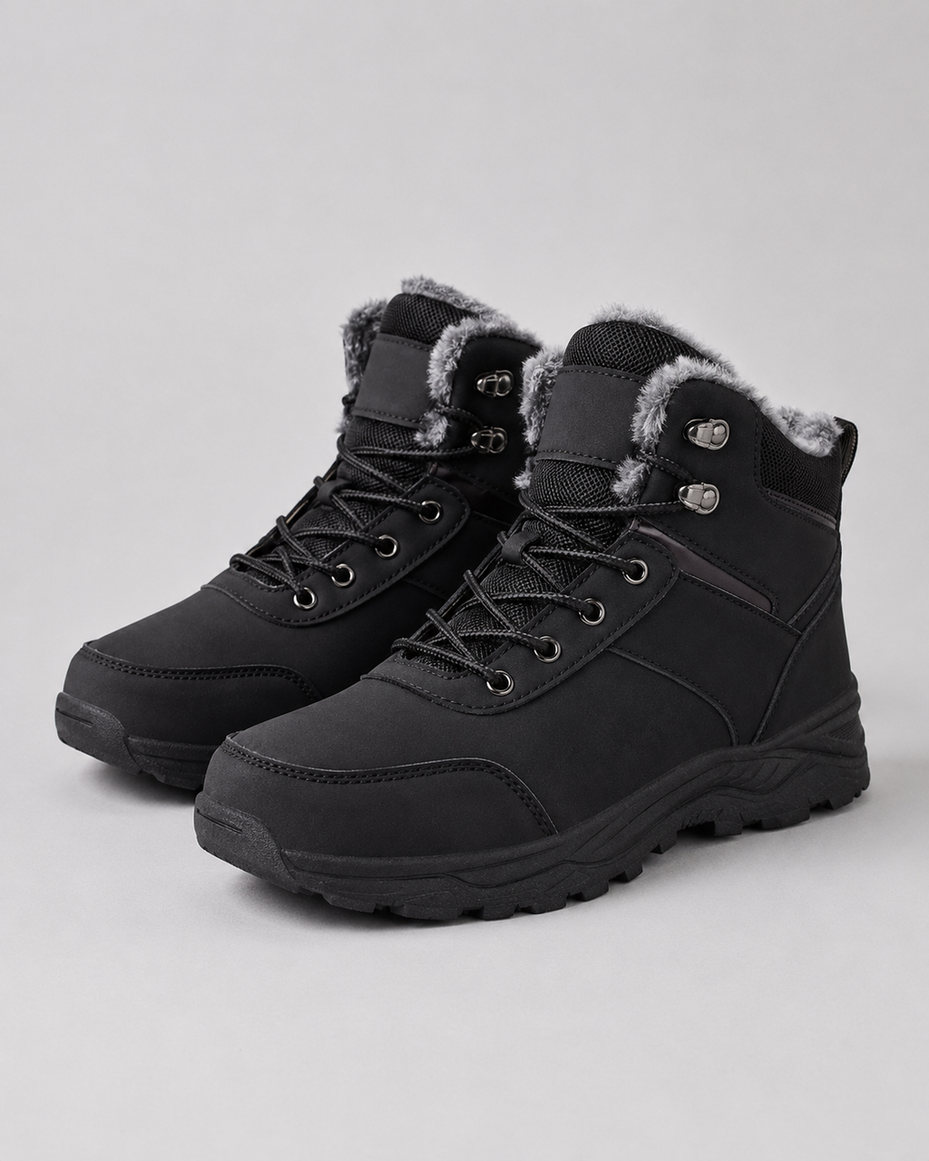 Men's plush-lined ankle winter boots in black — additional view