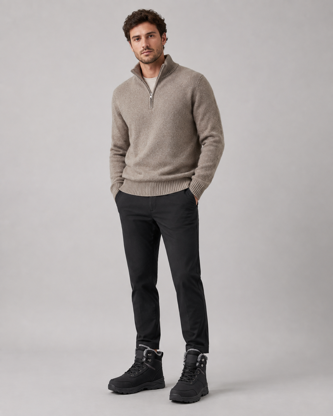Men's plush-lined ankle winter boots — detail view