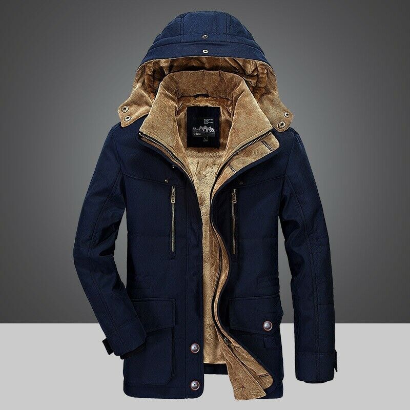 Men's hooded utility winter parka in blue — alternate view