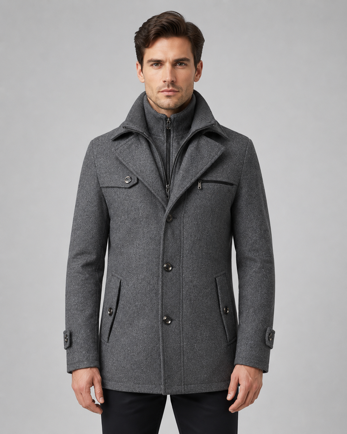 Men's funnel-neck tailored coat in gray — additional view