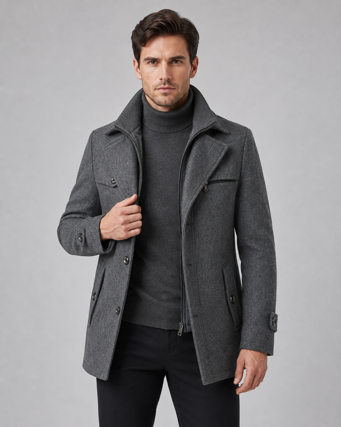 Men's funnel-neck tailored coat — additional view