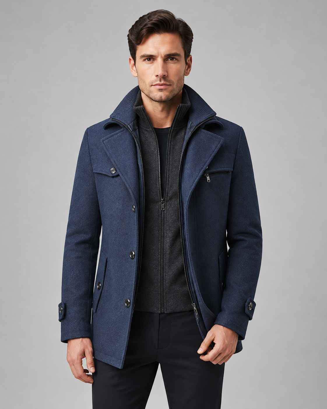 Men's funnel-neck tailored coat — additional view