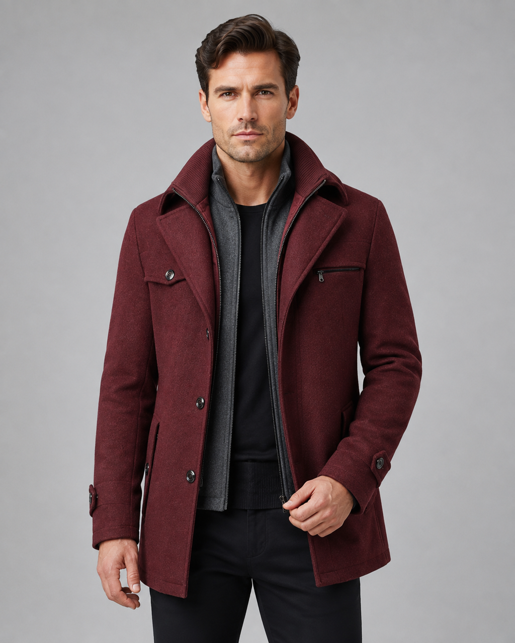 Men's funnel-neck tailored coat — additional view