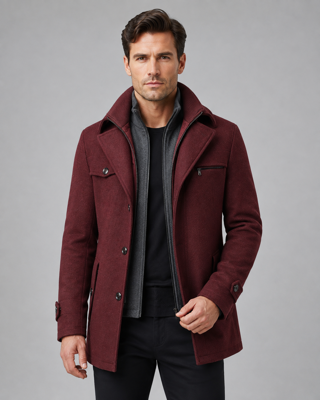 Men's funnel-neck tailored coat — additional view