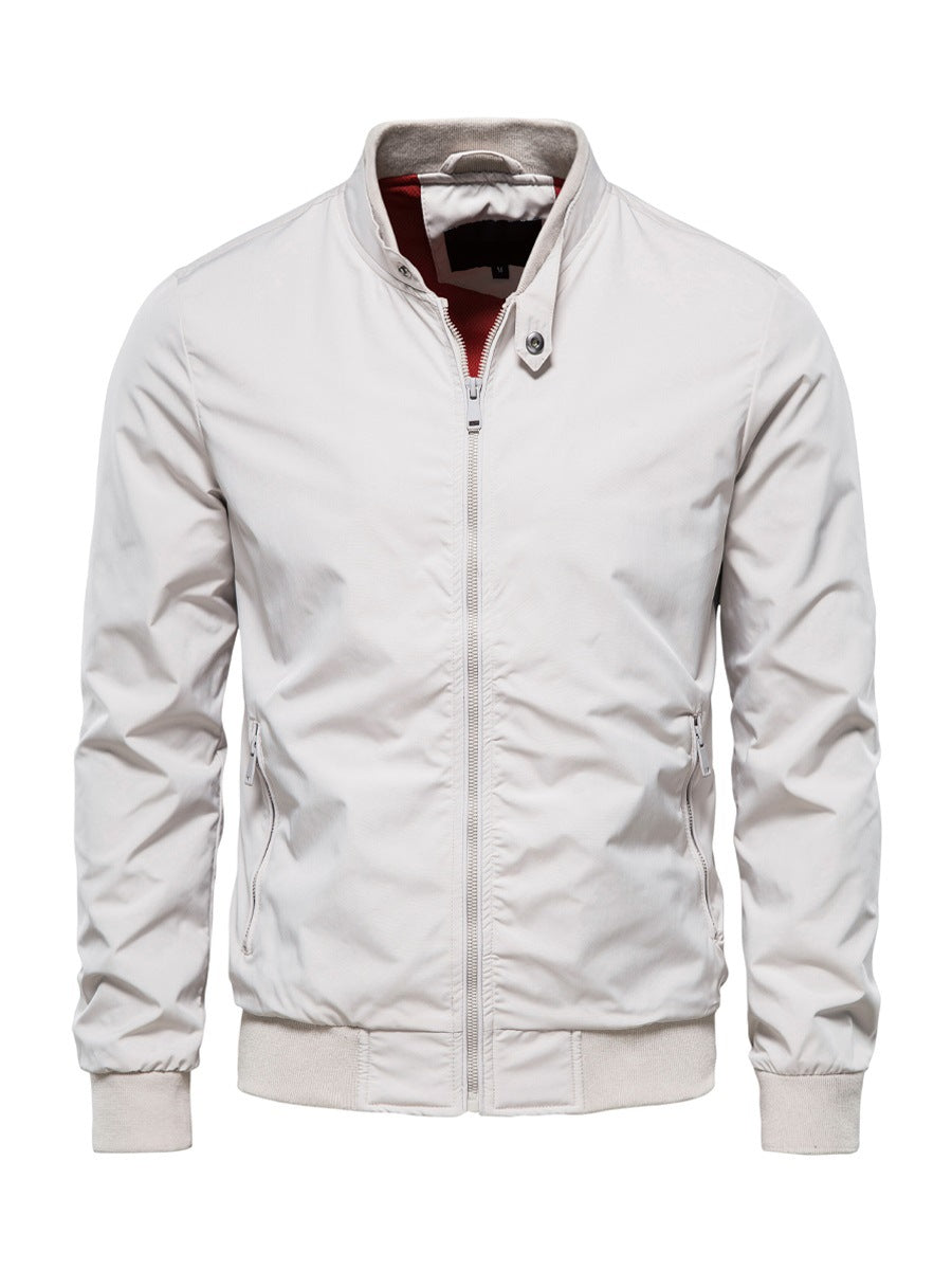 Men's zip-up stand-collar jacket in light gray — additional view