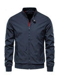 Men's zip-up stand-collar jacket in navy blue